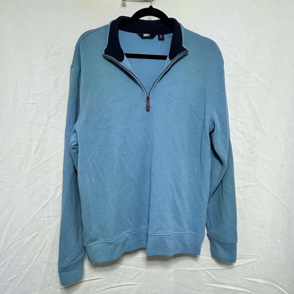 Lands' End Men's Bedford Rib Quarter-Zip Pullover Sweater in Blue